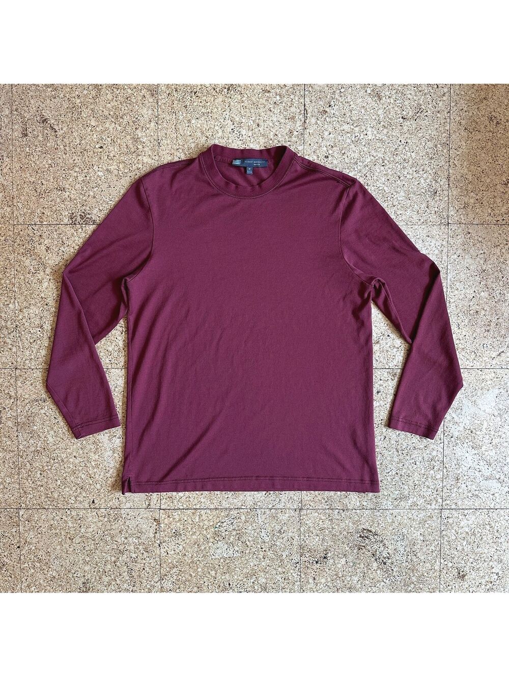 Robert Barakett Pima Cotton Long Sleeve Shirt Sz Medium Maroon Crewneck Stretch